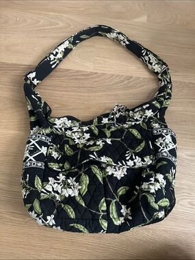 Quilted Floral Shoulder Bag in Black and Green